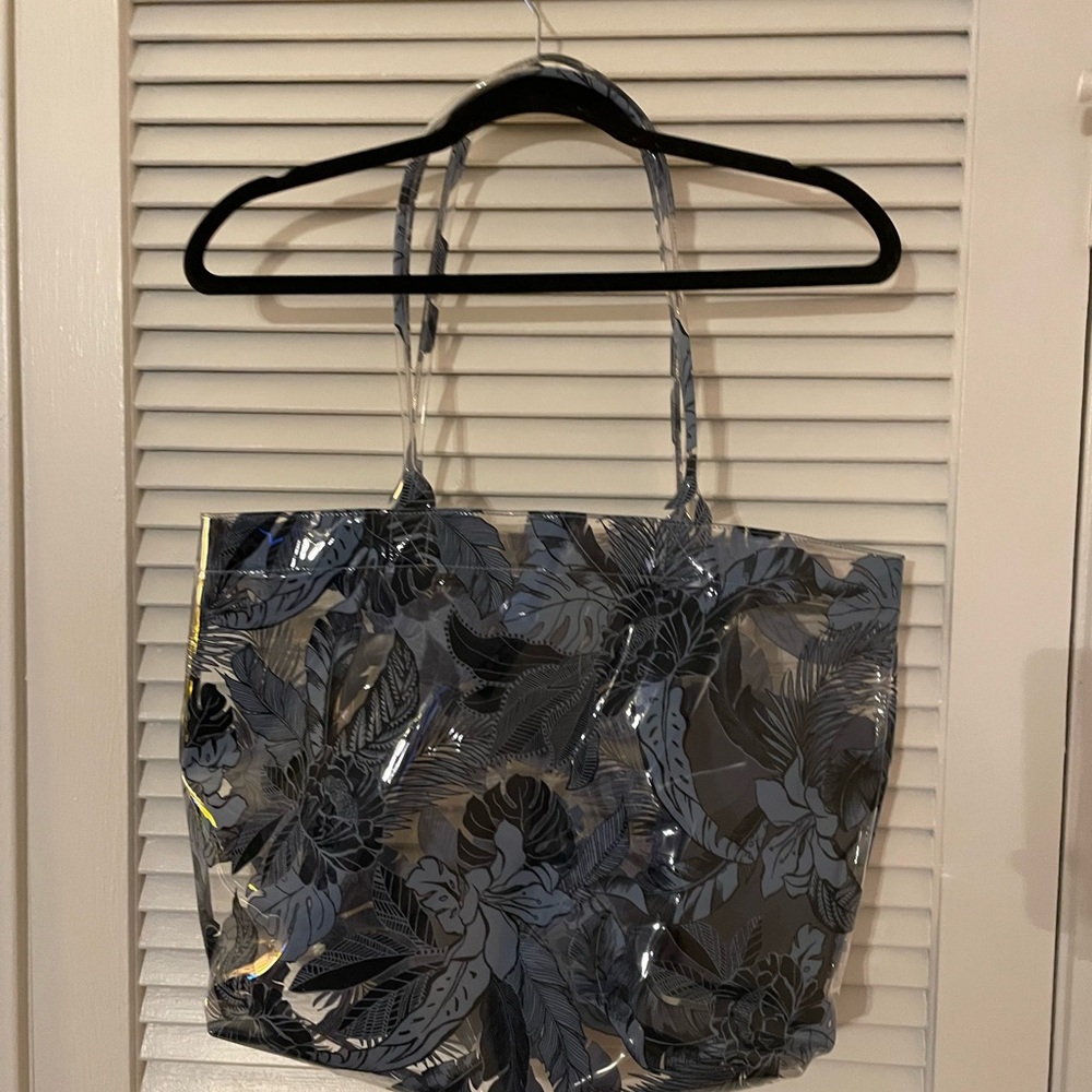 PINK Victoria's Secret Clear Floral PVC Tote Bag in Gray and Black